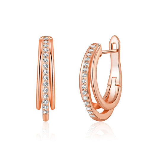 Rose Gold Plated Triple Illusion Hoop Earrings Created with Zircondia® Crystals