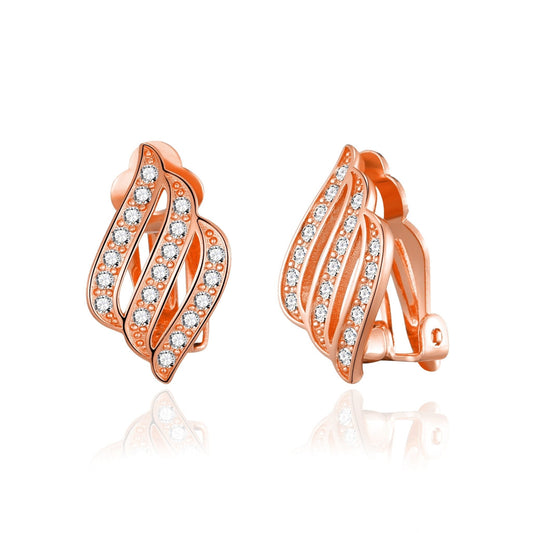 Rose Gold Plated Triple Row Clip On Earrings Created with Zircondia® Crystals