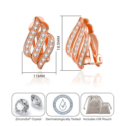 Rose Gold Plated Triple Row Clip On Earrings Created with Zircondia® Crystals