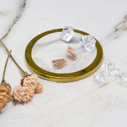 Rose Gold Plated Triple Row Clip On Earrings Created with Zircondia® Crystals