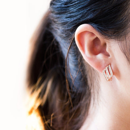 Rose Gold Plated Triple Row Clip On Earrings Created with Zircondia® Crystals