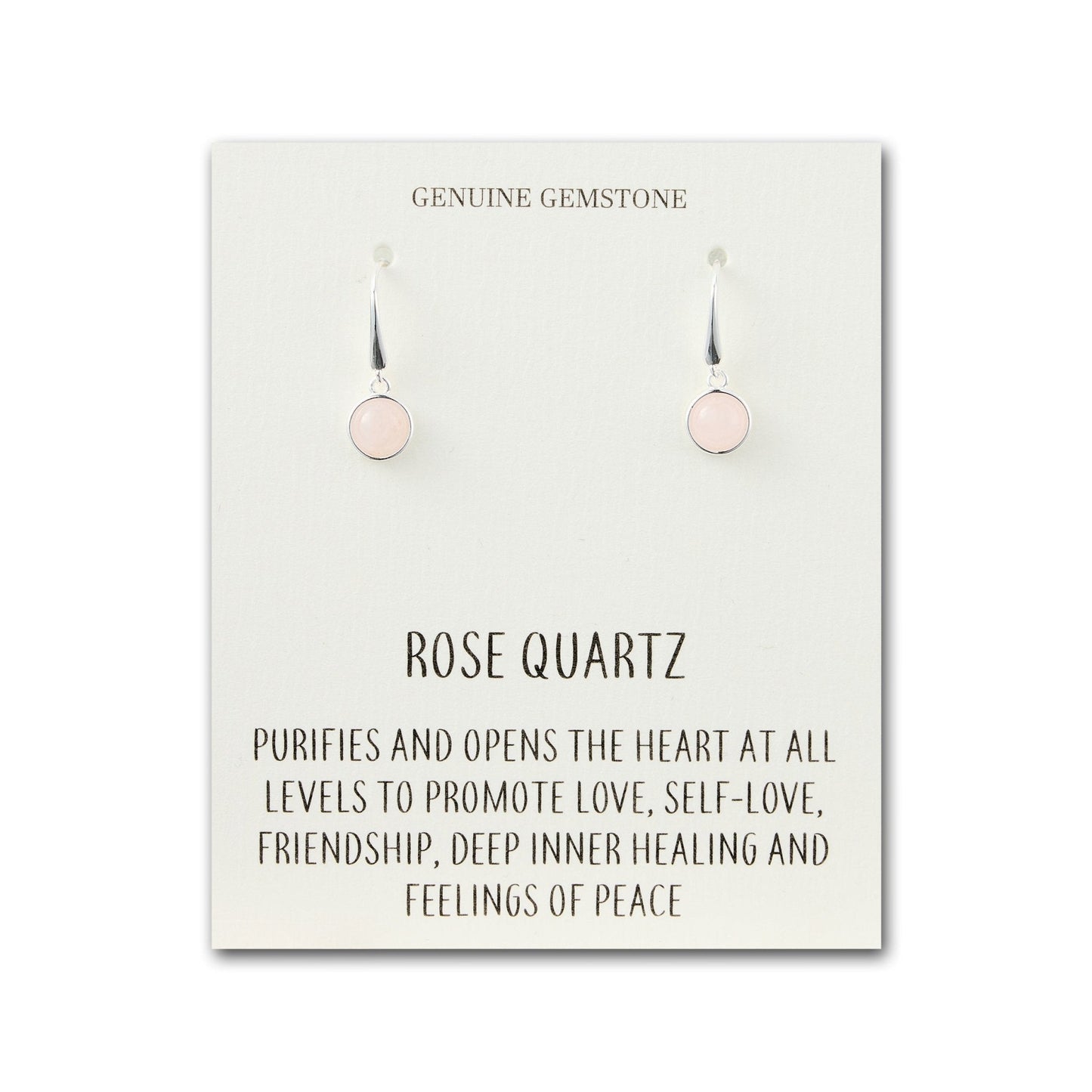 Rose Quartz Drop Earrings with Quote Card