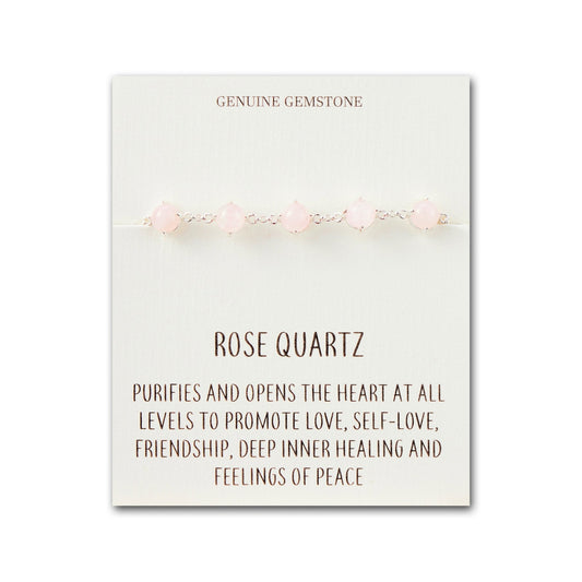 Rose Quartz Gemstone Bracelet with Quote Card