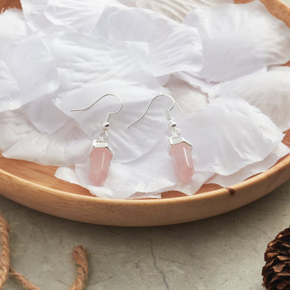 Rose Quartz Gemstone Drop Earrings with Quote Card