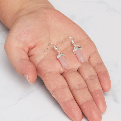 Rose Quartz Gemstone Drop Earrings with Quote Card