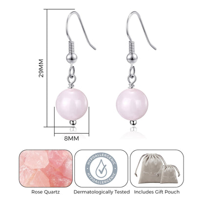 Rose Quartz Gemstone Round Drop Earrings