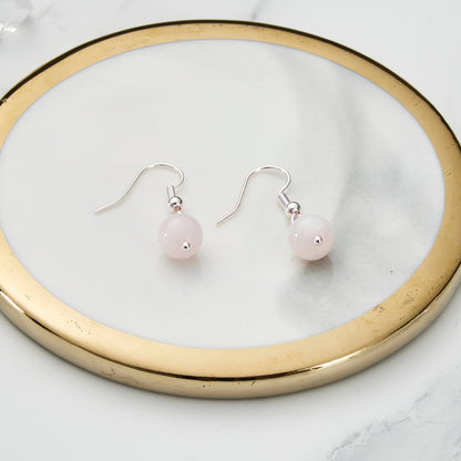 Rose Quartz Gemstone Round Drop Earrings with Quote Card