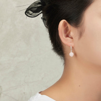 Rose Quartz Gemstone Round Drop Earrings with Quote Card