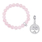 Rose Quartz Gemstone Stretch Bracelet with Charm Created with Zircondia® Crystals