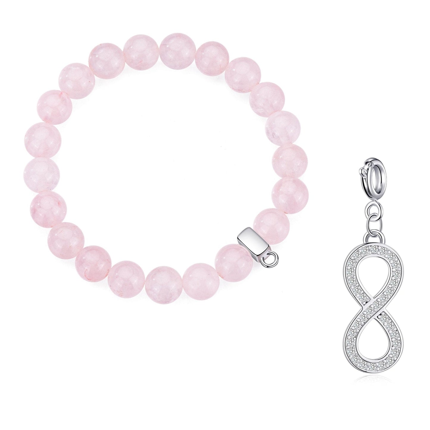 Rose Quartz Gemstone Stretch Bracelet with Charm Created with Zircondia® Crystals