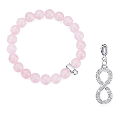 Rose Quartz Gemstone Stretch Bracelet with Charm Created with Zircondia® Crystals