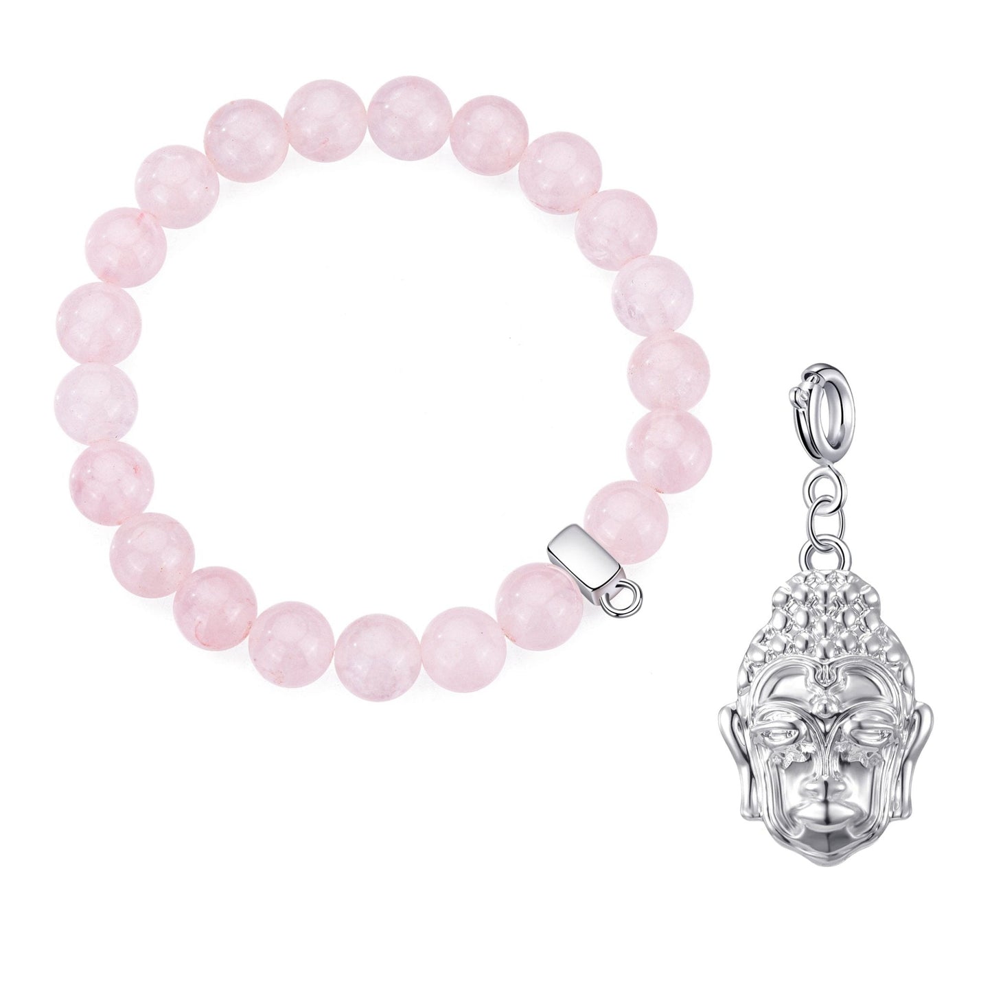 Rose Quartz Gemstone Stretch Bracelet with Charm Created with Zircondia® Crystals