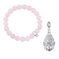 Rose Quartz Gemstone Stretch Bracelet with Charm Created with Zircondia® Crystals