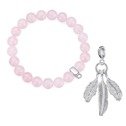 Rose Quartz Gemstone Stretch Bracelet with Charm Created with Zircondia® Crystals