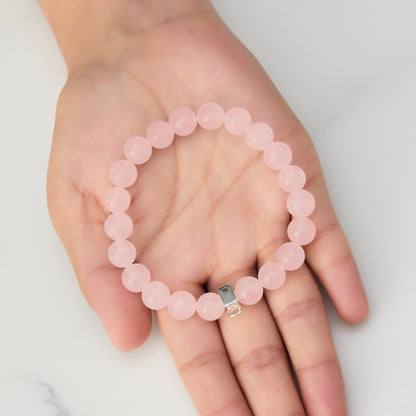 Rose Quartz Gemstone Stretch Bracelet with Charm Created with Zircondia® Crystals