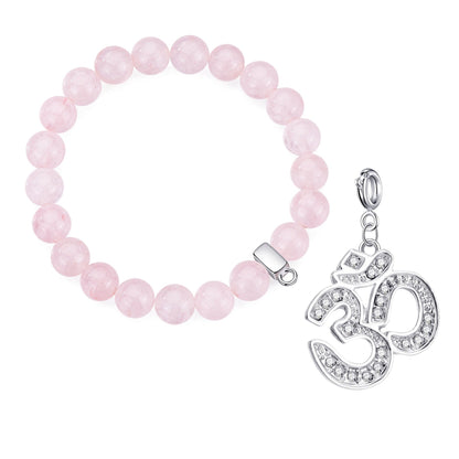 Rose Quartz Gemstone Stretch Bracelet with Charm Created with Zircondia® Crystals