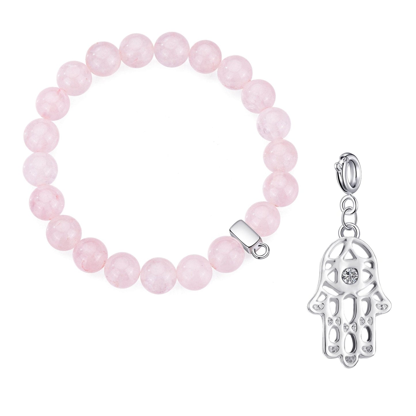 Rose Quartz Gemstone Stretch Bracelet with Charm Created with Zircondia® Crystals