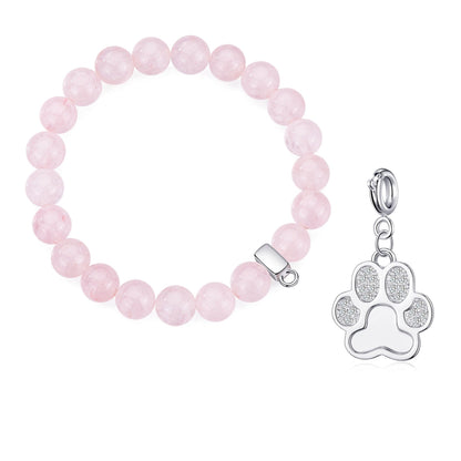 Rose Quartz Gemstone Stretch Bracelet with Charm Created with Zircondia® Crystals