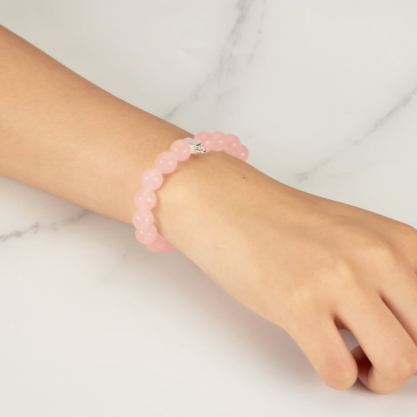 Rose Quartz Gemstone Stretch Bracelet with Charm Created with Zircondia® Crystals