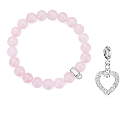Rose Quartz Gemstone Stretch Bracelet with Charm Created with Zircondia® Crystals