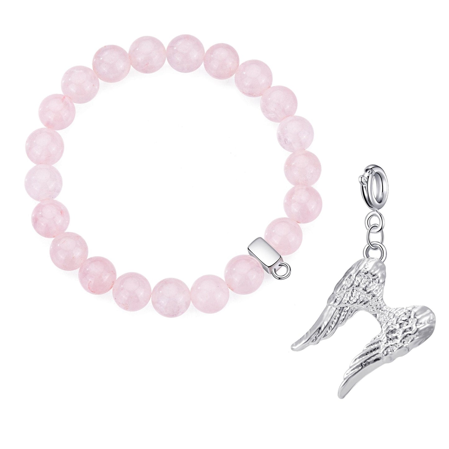 Rose Quartz Gemstone Stretch Bracelet with Charm Created with Zircondia® Crystals