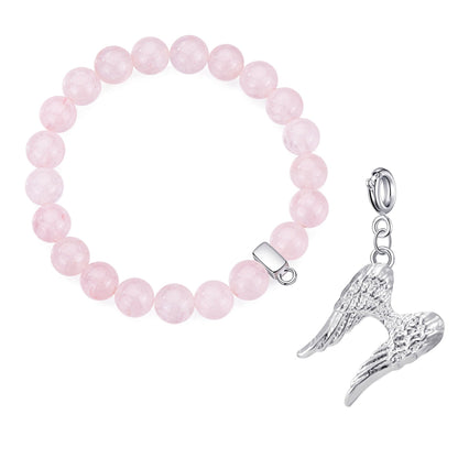Rose Quartz Gemstone Stretch Bracelet with Charm Created with Zircondia® Crystals