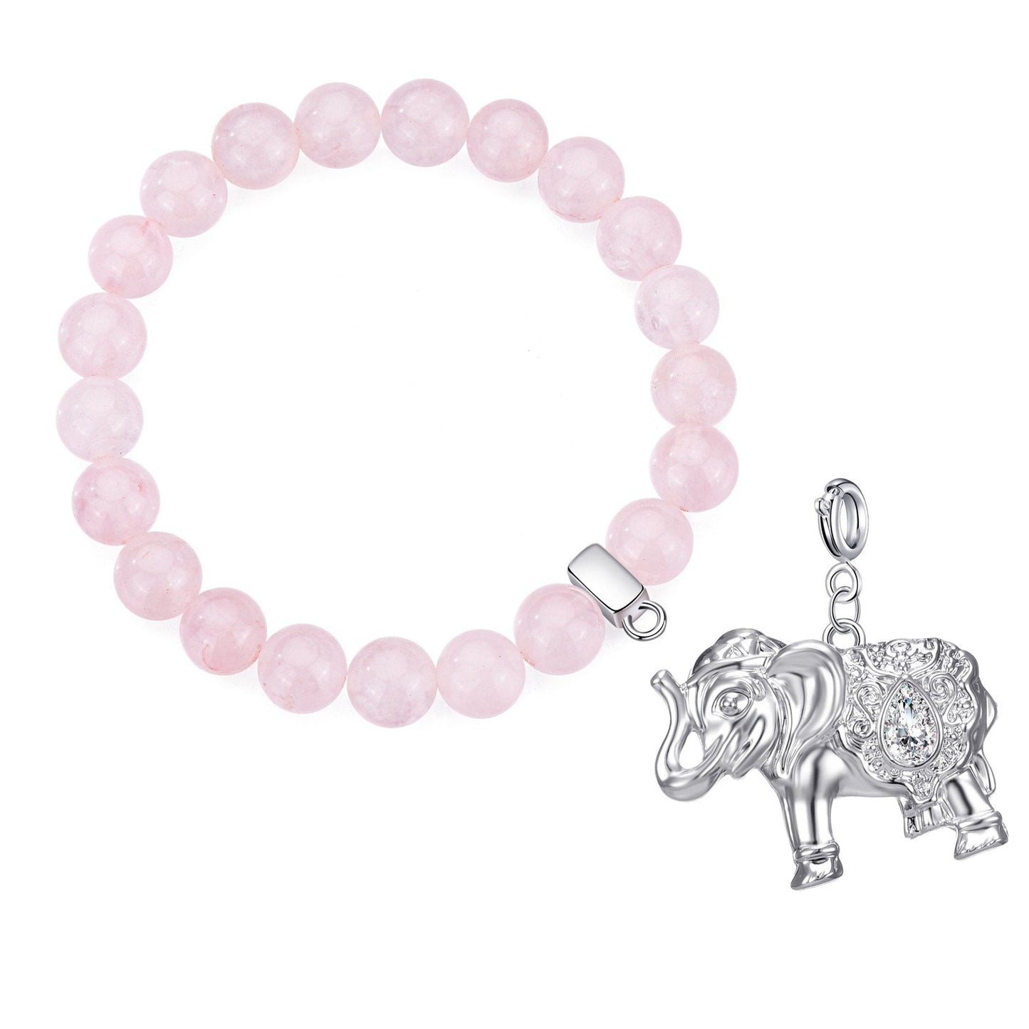 Rose Quartz Gemstone Stretch Bracelet with Charm Created with Zircondia® Crystals
