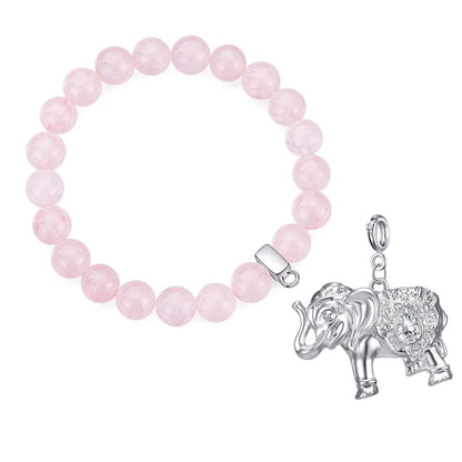 Rose Quartz Gemstone Stretch Bracelet with Charm Created with Zircondia® Crystals