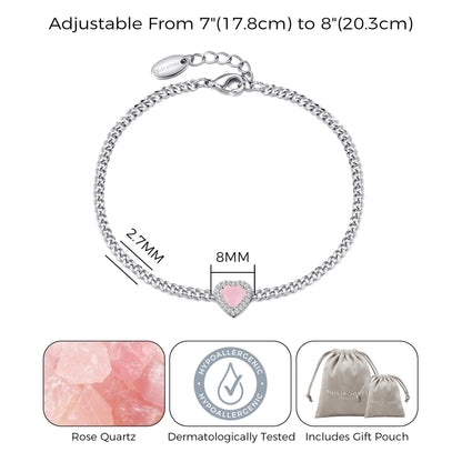 Rose Quartz Heart Gemstone Bracelet with Quote Card Created with Zircondia® Crystals
