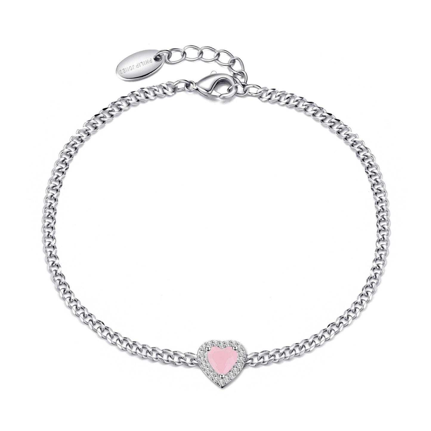 Rose Quartz Heart Gemstone Bracelet Created with Zircondia® Crystals