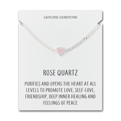 Rose Quartz Heart Gemstone Bracelet with Quote Card Created with Zircondia® Crystals