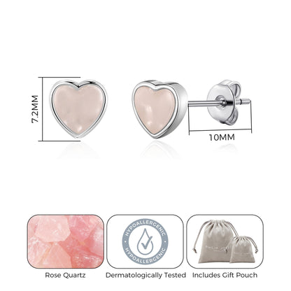 Rose Quartz Heart Stud Earrings