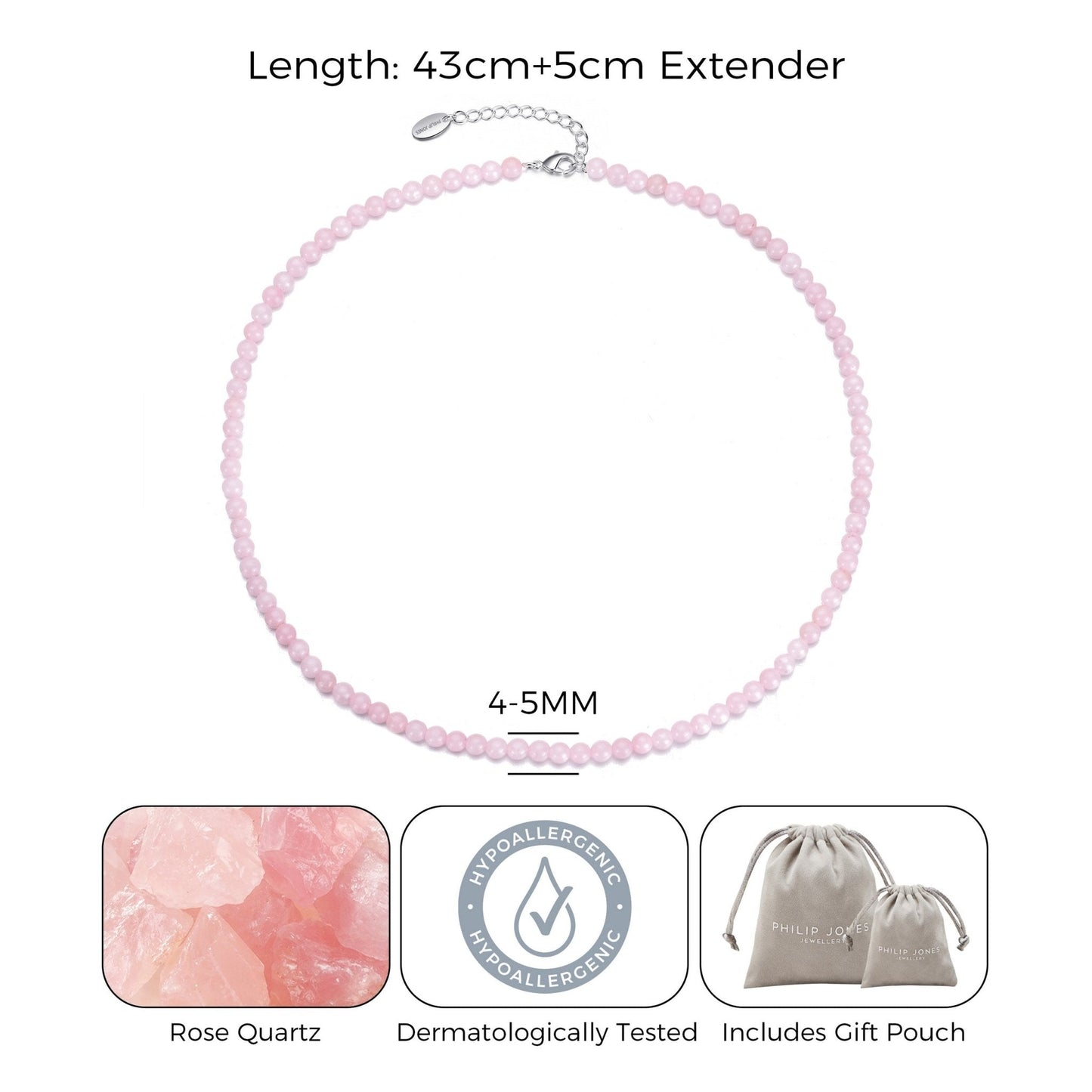Collier en pierres précieuses de quartz rose, mini perles