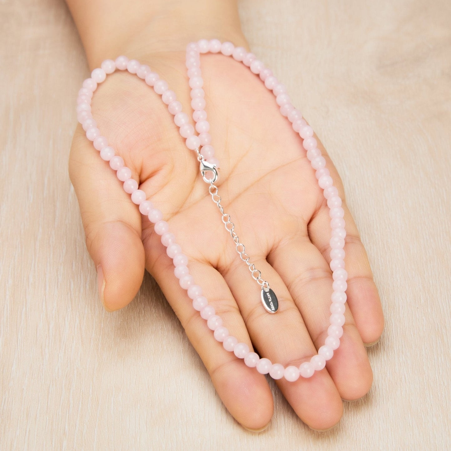Collier en pierres précieuses de quartz rose, mini perles