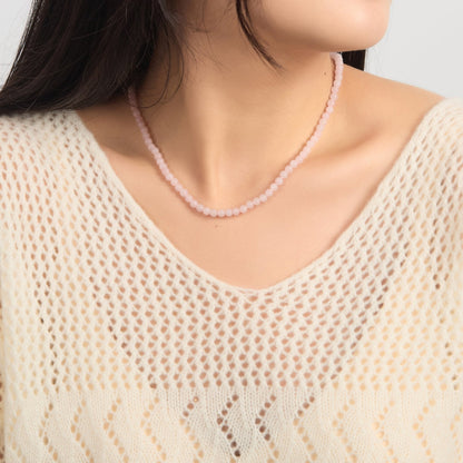 Collier en pierres précieuses de quartz rose, mini perles