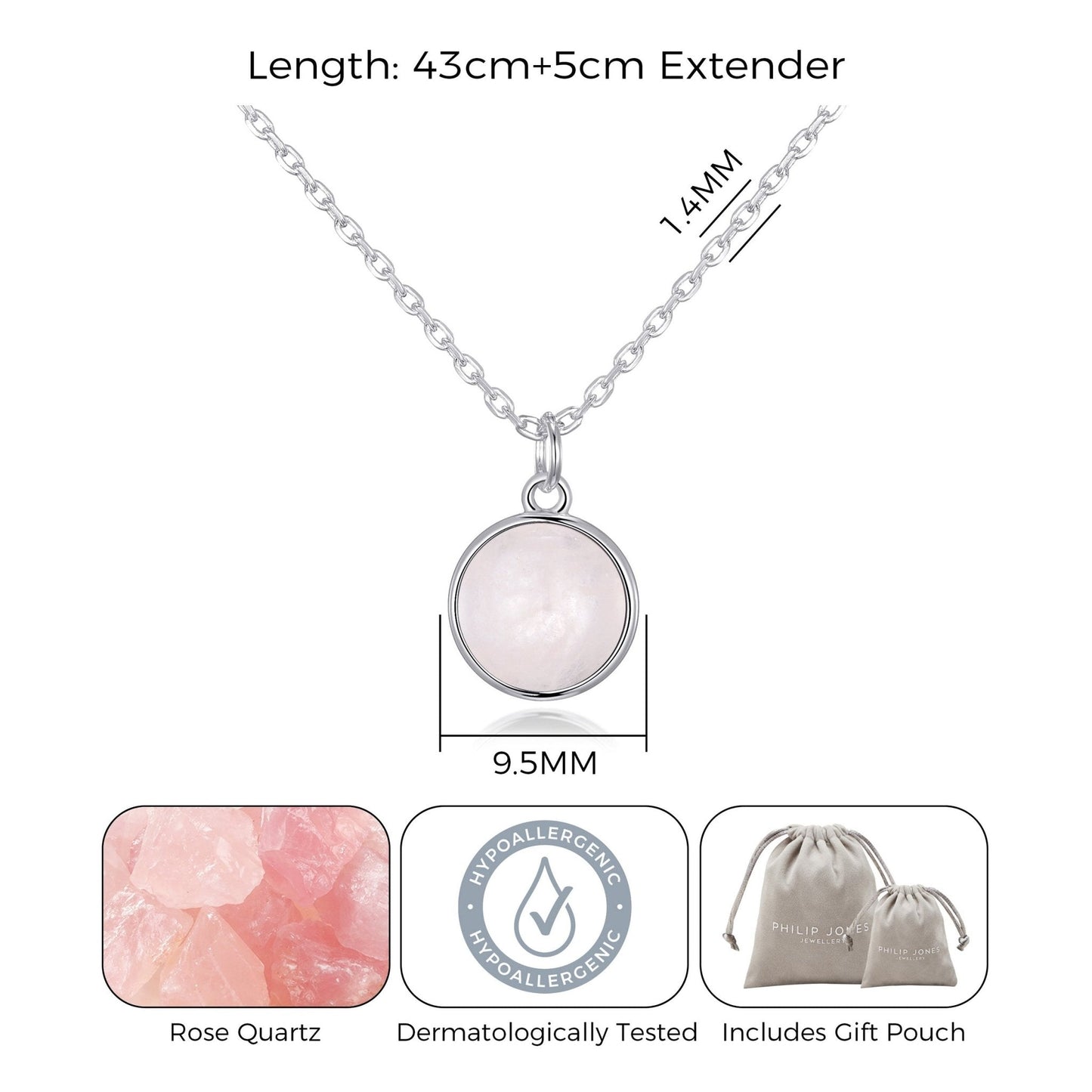 Rose Quartz Necklace with Quote Card