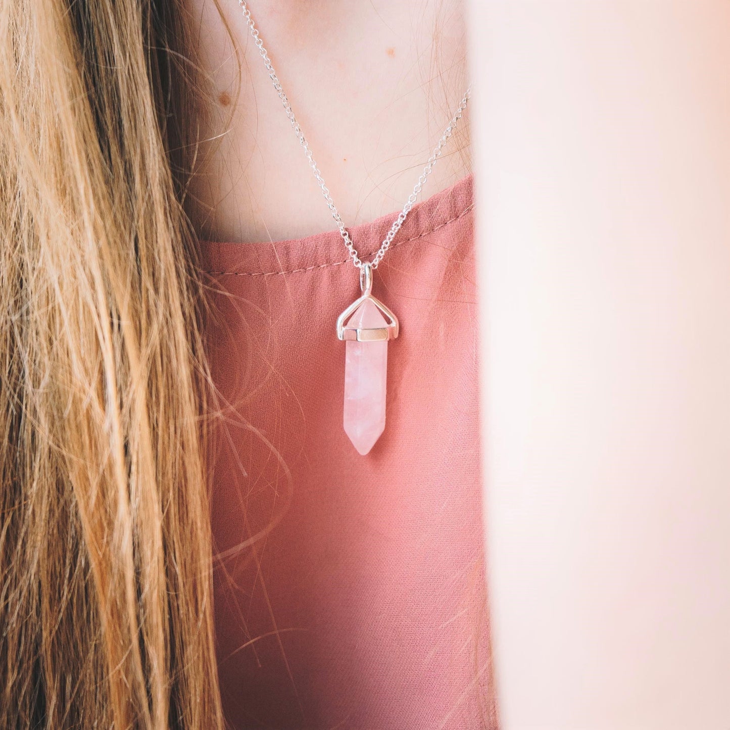 Rose Quartz Gemstone Necklace with Quote Card