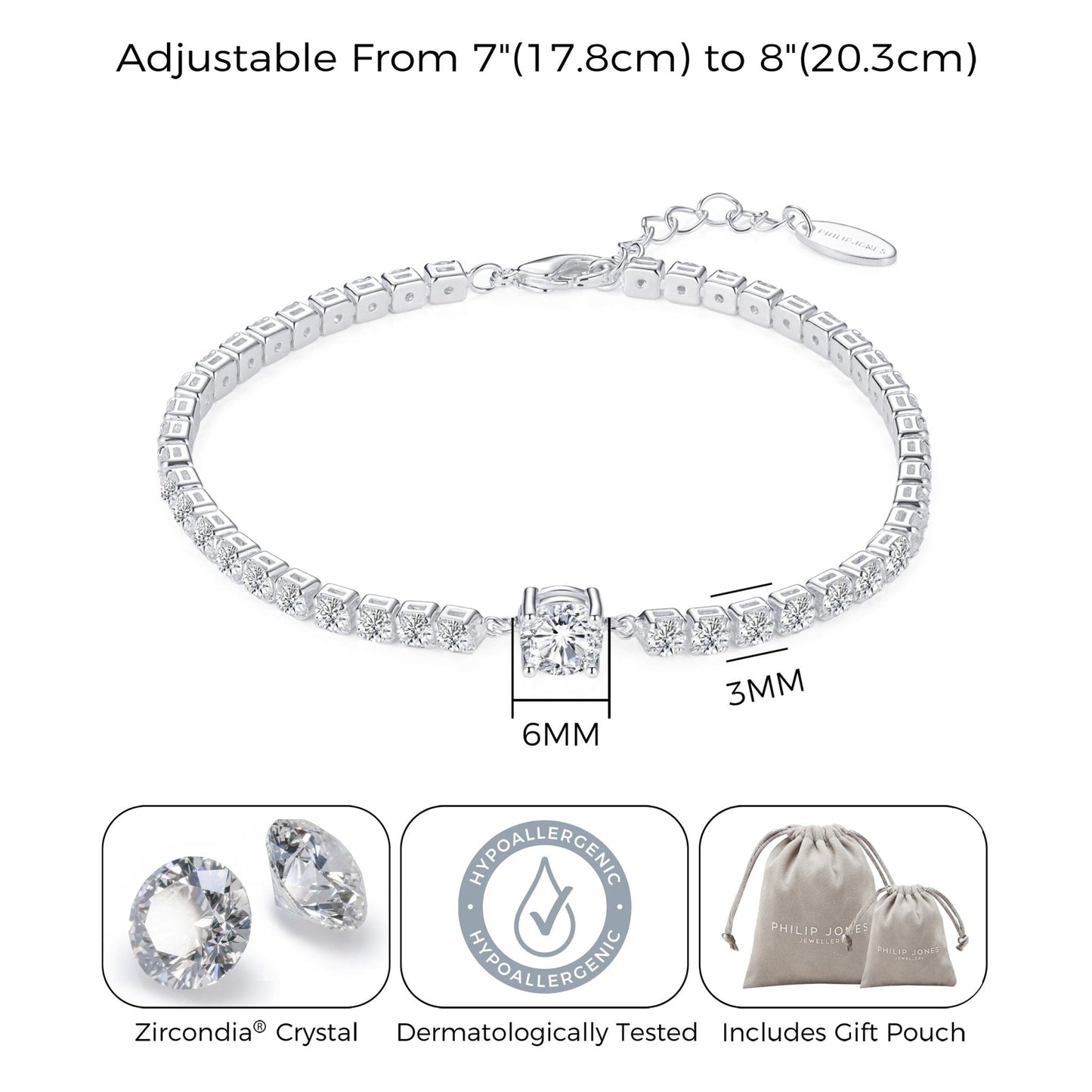 Bracelet de tennis solitaire rond créé avec des cristaux Zircondia®