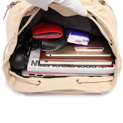 Sac à dos en toile et cuir véritable unisexe, grand sac à dos scolaire, sac à bandoulière