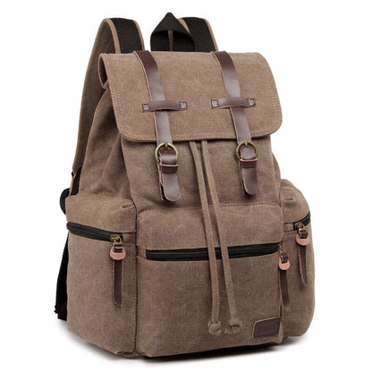 Sac à dos en toile et cuir véritable unisexe, grand sac à dos scolaire, sac à bandoulière