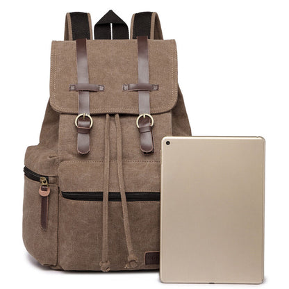 Sac à dos en toile et cuir véritable unisexe, grand sac à dos scolaire, sac à bandoulière
