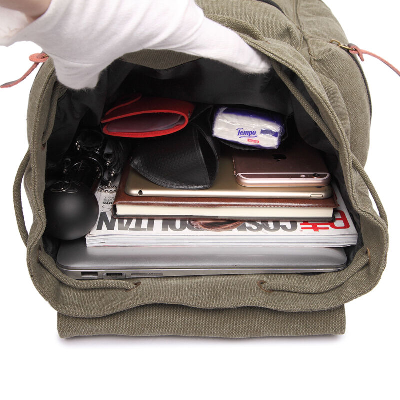 Sac à dos en toile et cuir véritable unisexe, grand sac à dos scolaire, sac à bandoulière