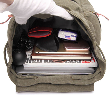 Sac à dos en toile et cuir véritable unisexe, grand sac à dos scolaire, sac à bandoulière