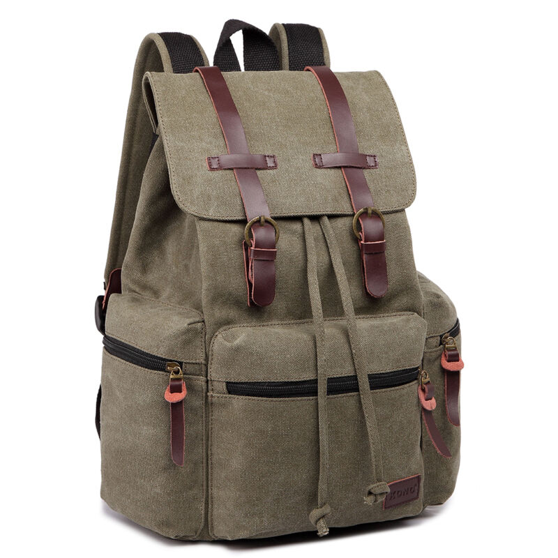 Sac à dos en toile et cuir véritable unisexe, grand sac à dos scolaire, sac à bandoulière