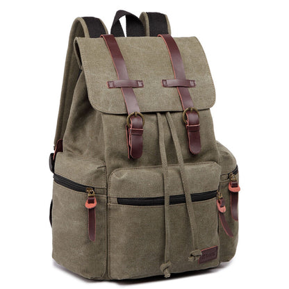 Sac à dos en toile et cuir véritable unisexe, grand sac à dos scolaire, sac à bandoulière