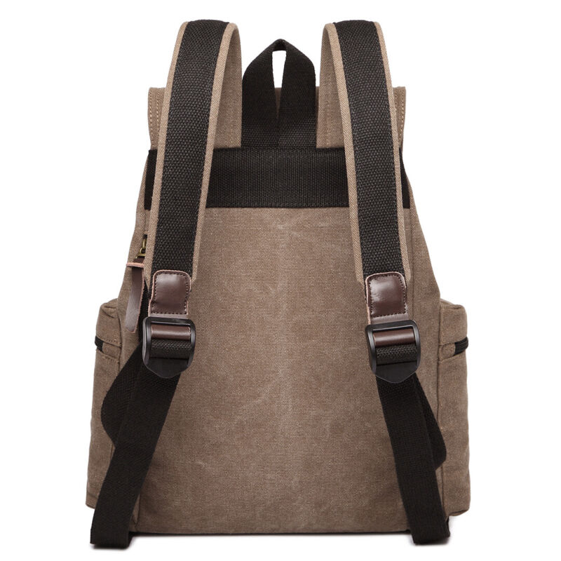 Sac à dos en toile et cuir véritable unisexe, grand sac à dos scolaire, sac à bandoulière