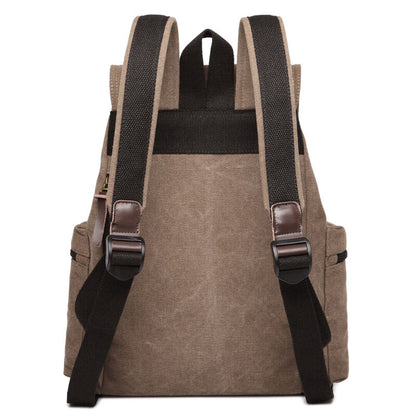 Sac à dos en toile et cuir véritable unisexe, grand sac à dos scolaire, sac à bandoulière