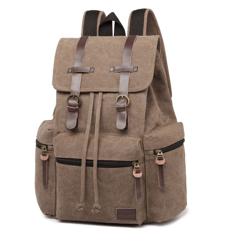 Sac à dos en toile et cuir véritable unisexe, grand sac à dos scolaire, sac à bandoulière
