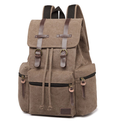 Sac à dos en toile et cuir véritable unisexe, grand sac à dos scolaire, sac à bandoulière