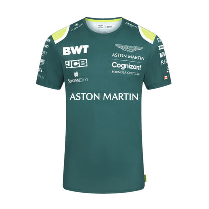 T-shirt homme vert Aston Martin Cognizant F1 officiel à col rond et manches courtes